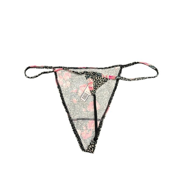Victorias Secret Cotton V-String Thong‎ Panty XL Sexy VS NWT Floral Black - Picture 6 of 6